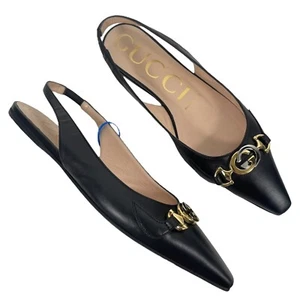 Ballerine Gucci Zumi GG logo ad incastro punta slingback nere donna taglia 37 - Foto 1 di 12
