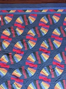 Vintage ARCH QUILTS NY Multicolored Hand Stitched Fan Quilt -flaws-76”x80” - Picture 1 of 24