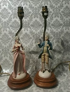 Pair Vintage Italian Capodimonte Lord with Lady, Resin Figurines, Table Lamps - Picture 1 of 13