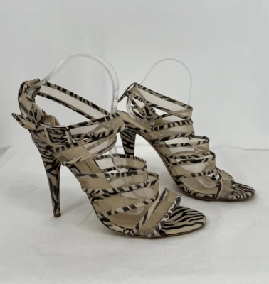 Randall Loeffler Paige Suede Cross Strap Animal Print Heels Size 9.5 - Image 1 of 4