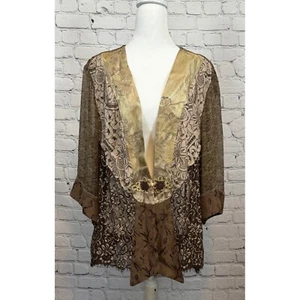 Vintage Spencer Alexis Floral Sheer Kimono Style Jacket Embellished Brown Size L - Picture 1 of 5