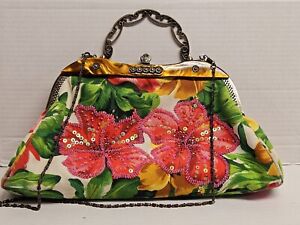Tropical Hibiscus Flower Handbag Purse  Detachable Chain Strap 