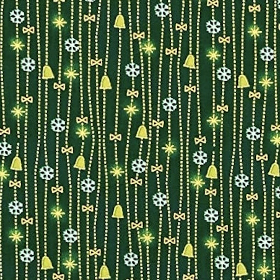 Season Greetings Christmas Bells on Chains 100% Cotton Fabric by The Yard - Image 1 of 1