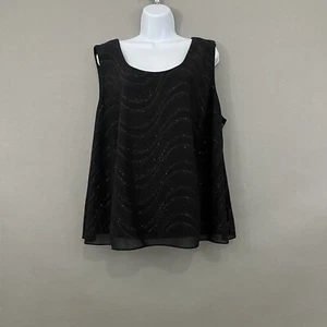 Dress Barn Blouse Womens 22W Black Swirl Print Sequin Semi Sheer Sleeveless - Picture 1 of 12