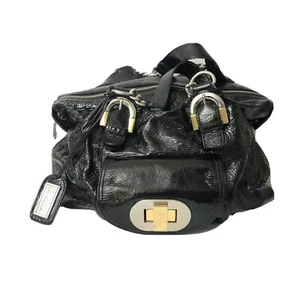 Badgley Mischka Shoulder Bag Patent Leather Black Dual Tone Gold Silver Hardware - Picture 1 of 6