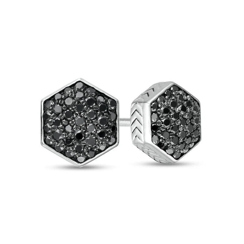 Aretes Vera Wang Hombres Love 3/5 CT Hexágono Compuesto Negro Diamante Mejorado Foto 1 de 1