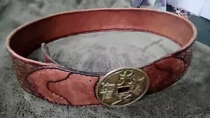 Cinturón de cuero y tejido personalizado de 40 pulgadas con hebilla de moneda de latón - Imagen 1 de 10