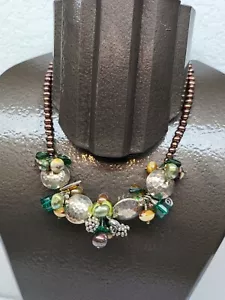 ARTISAN SEMIPRECIOUS STONE COLORED PEARL CRYSTAL CLUSTER STERLING NECKLACE 15" - Picture 1 of 12