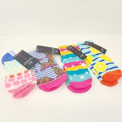 Sem limites estampas divertidas 4 pares meias sapato tamanho 4-10 estrelas de cachorro listras pontos limão - Imagem 1 de 4