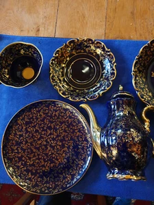 Geschirr Service Sammeltasse Tasse Kuchenteller Reichenbach Porzellan Kobaltblau - Bild 1 von 7