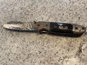 Hand Made Damascus Steel Hunting Pocket Folding Tanto Knife Ram Horn Liner Lock - Picture 1 of 4