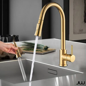 Gold Küchenarmatur Ausziehbar Brause Einhand Spültischarmatur Wasserhahn Küche - Picture 1 of 12