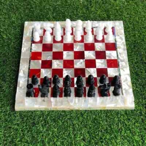 Marble Chess Set With Board Mother Of Pearl Inlay with Elegance Chess Pieces art - Picture 1 of 6
