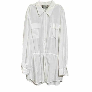 HYPE white collared button up drawstring pockets blouse women’s tunic style L - Picture 1 of 15