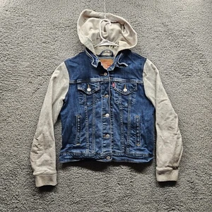 Chaqueta de Camionero Levis Híbrida con Capucha Original Niñas Grande Azul Gris Calce Ajustado - Imagen 1 de 15