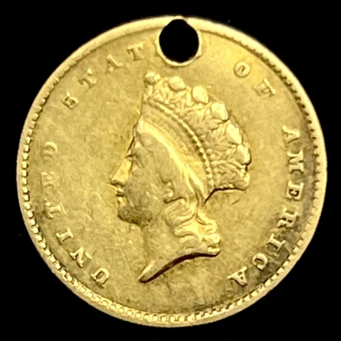 1855 Type 2 $1 Indian Princess Small Head Gold Dollar: Holed Cover