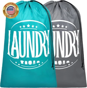 Travel Laundry Bag 2 Pack - Cruise Ship Essentials Large Dirty Clothes Organizer - Picture 1 of 7