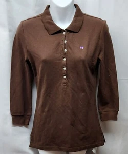 Aeropostale Womens Slim Fit Size M Brown L/S Polo Shirt NWT - Picture 1 of 4