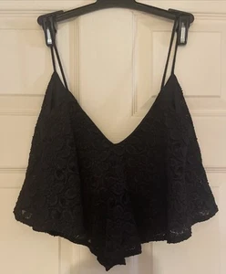 WINDSOR schwarzes glitzerndes dünnes Spaghettiträger Cropped Tank Top Gr. S - Bild 1 von 6