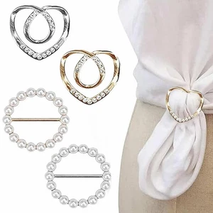 Women Metal Rhinestone Scarf Buckle Hearted Shaped Clothes Buckle Scarf Brooch - Picture 1 of 34