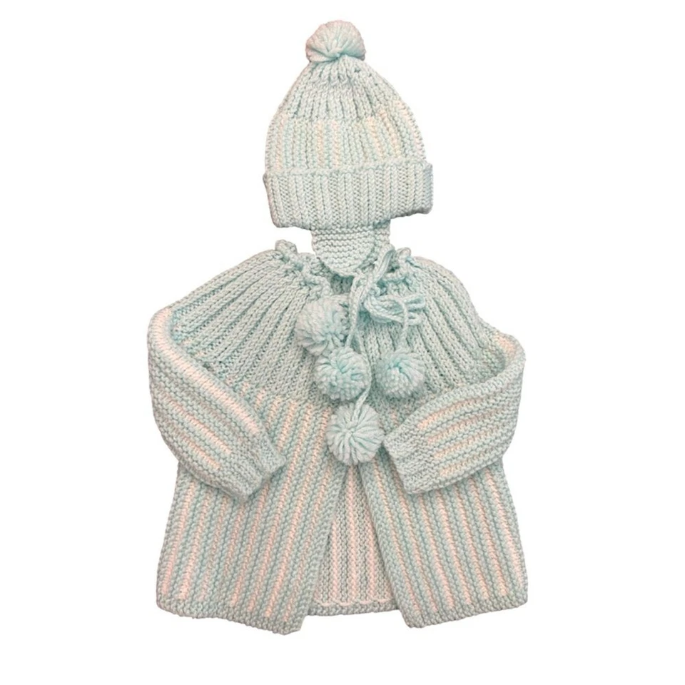 Set maglione e cappello bambino fatto a mano 0-3 mesi - Immagine 1 di 4