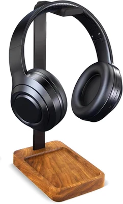 Soporte para Auriculares para Escritorio Madera de Nogal y Hierro Soporte para Auriculares Universal Escritorio... Foto 1 de 4