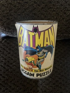 Vintage Batman Jigsaw Puzzle in Tin Can 81pcs 1973 Incomplete - Picture 1 of 2