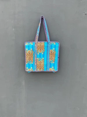 Indien Turquoise Tigre Matelassé Épaule Sac Femmes Plage Coton Sac US - Photo 1/4