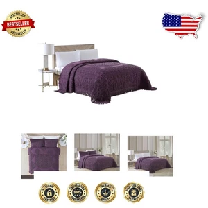 Elegante Copriletto Ciniglia Melanzane per Letto Matrimoniale - Morbido 100% Cotone Comfort - Foto 1 di 7