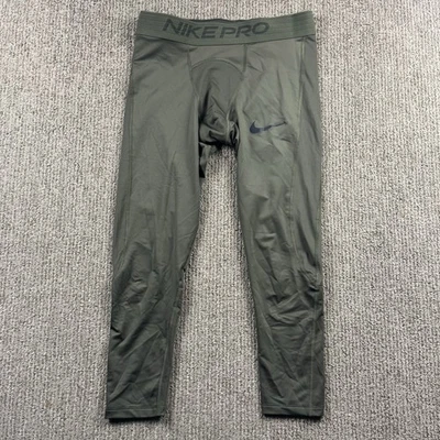Nike Pro Para Hombres M 3/4 Longitud Entrenamiento Calce Ajustado Leggings Dri Fit Correr Verde Foto 1 de 4