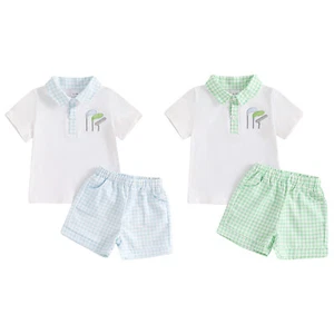 Baby Jungen Stickerei Urlaub Zweiteiler Strand Tops mit Shorts Kleidung Outfit - Bild 1 von 29