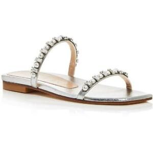Stuart Weitzman Womens Aleena Silver Slide Sandals 7.5 Medium (B,M) BHFO 9344
