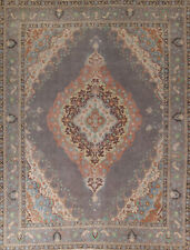 Geometric Gray Wool Tebriz Over-Dyed Traditional Handmade Vintage Area Rug 10x12