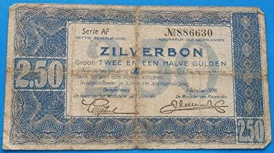 1938 Netherlands 2.5 Gulden Zilverbon Circulated Banknote - Image 1 of 2