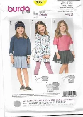 22 BURDA 9351: GIRL'S TOP & DRESS SIZE 2-7 SEWING PATTERN - Image 1 of 2