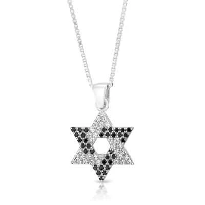 Stella di David in argento sterling con pietre di zirconi bianchi neri Magen ... - Immagine 1 di 4