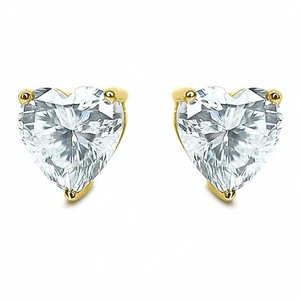Women's Yellow Gold 925 Sterling Silver Heart Shaped Cz Screw Back Stud Earrings - Picture 1 of 5