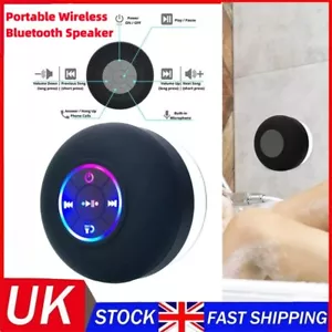 Schwarz Tragbarer Drahtloser Bluetooth Lautsprecher Wasserdicht Saugkraft für Dusche Badezimmer - Bild 1 von 22