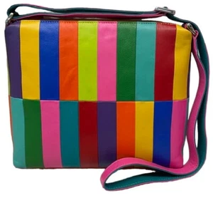 Ili of New York Medium RFID Leder Regenbogen Patchwork strukturierte Schulter Armbrust - Bild 1 von 37