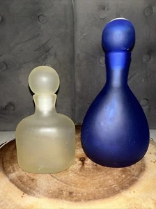 COBALT BLUE & FROSTED CLEAR DECANTER 2 - Picture 1 of 13