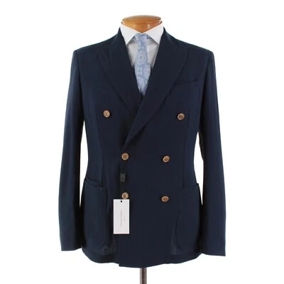 Abrigo Deportivo Luciano Barbera Nuevo con Etiquetas Lana Doble Pecho 50 (40 EE. UU.) Azul Seersucker Foto 1 de 4