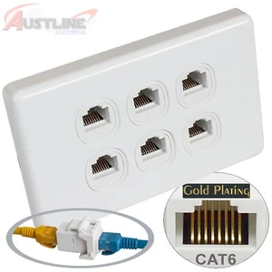 6 Port Gang Cat6 Wall Plate Clipsal Style 6 RJ45 Cat 6 Coupler F/F Jacks Aw6C6ff - Picture 1 of 4