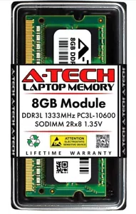 -Tech RAM 8GB DDR3/DDR3L 1333 MHz PC3L-10600 (PC3-10600) SODIMM - Laptop &... - Picture 1 of 3