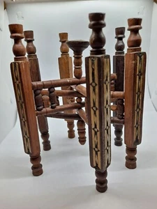 Vintage wood Side Tea/coffee table Base w/ mother of pearl hand carved. Mid-east - Picture 1 of 11