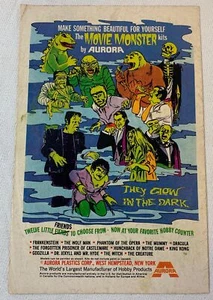 1970 Aurora ad page ~ GLOW IN THE DARK MOVIE MONSTERS Godzilla, King Kong, more - Picture 1 of 1