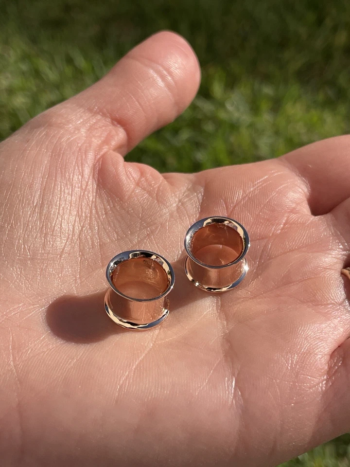 Ear Tunnels 14K Solid Gold Ear Gauges Double Flare Ear Plugs - Image 1 of 4