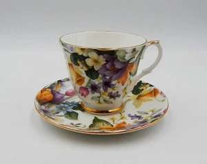 Duchess Fine Bone China Tea Cup Saucer Spring Floral Garden Gold Trim - Picture 1 of 8