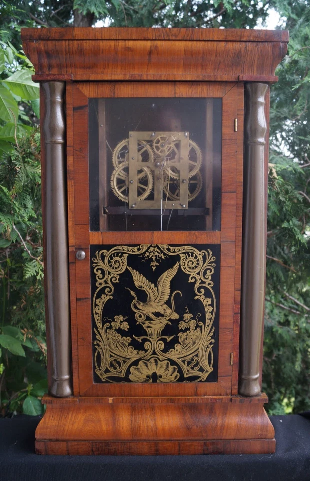 Antiguo Reloj Manto Columna y Cornisa Seth Thomas Años 1860 PALO DE ROSA - MOTIVO PÁJARO Foto 1 de 4