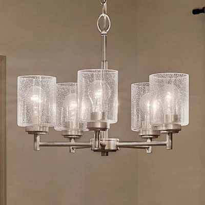 KICHLER Winslow 19.75" 5-Light Brushed Nickel Cylinder Chandelier Dining Room - Image 1 of 4