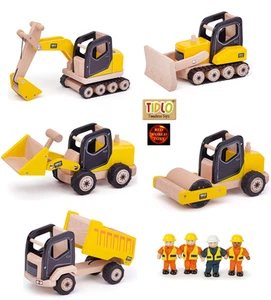 Tidlo Holzspielzeug Baumeister Baufahrzeuge Bagger Planierraupe Spielzeugauswahl - Bild 1 von 8